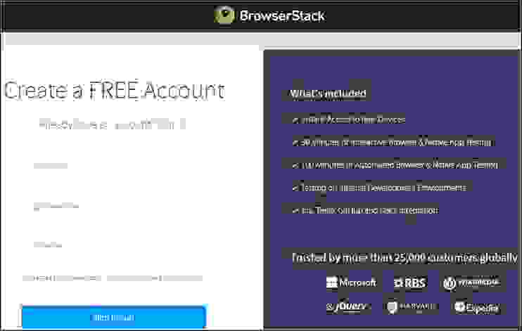التسجيل على حساب جديد في براوزر ستاك (BrowserStack)