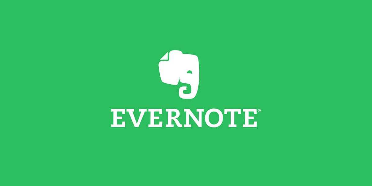 ايفرنوت على خلفية خضراء يظهر في الوسط رسم لرأس فيل باللون الابيض و تحته كلمة EVERNOTE