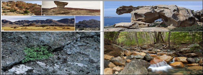 اربع صور تتضمن انواع التجوية للتضاريس على سطح الارض 