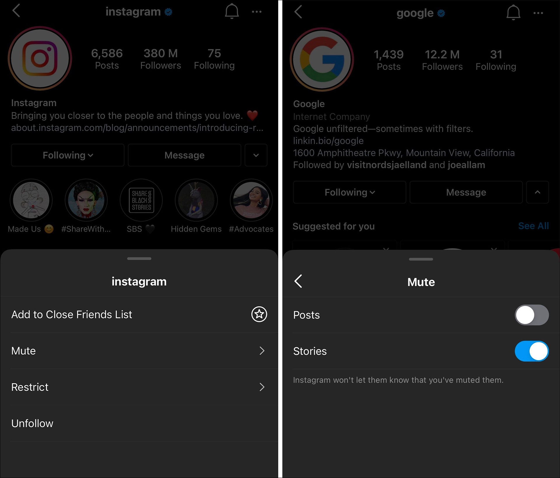 كتم القصص في إنستغرام