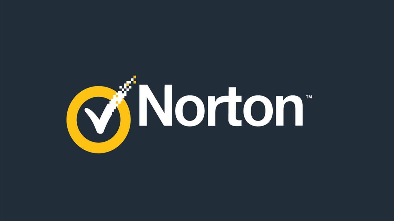 على خلفية سوداء في الوسط تظهر دائرة صفراء في وسطها اشارة صح ومكتوب كلمة Norton باللون الابيض