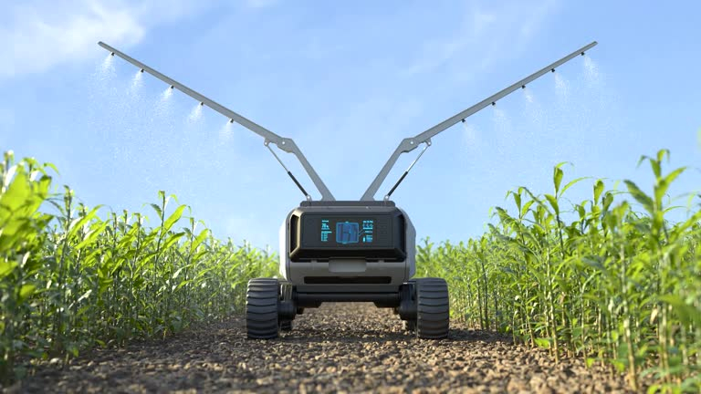 تقنية و آلة حديثة لتطوير الزراعة وهي ترش المبيدات لحمياة المحاصيل على الطرفين 