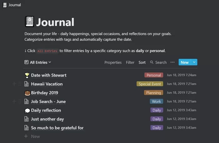 قالب دفتر اليوميات (Journal)