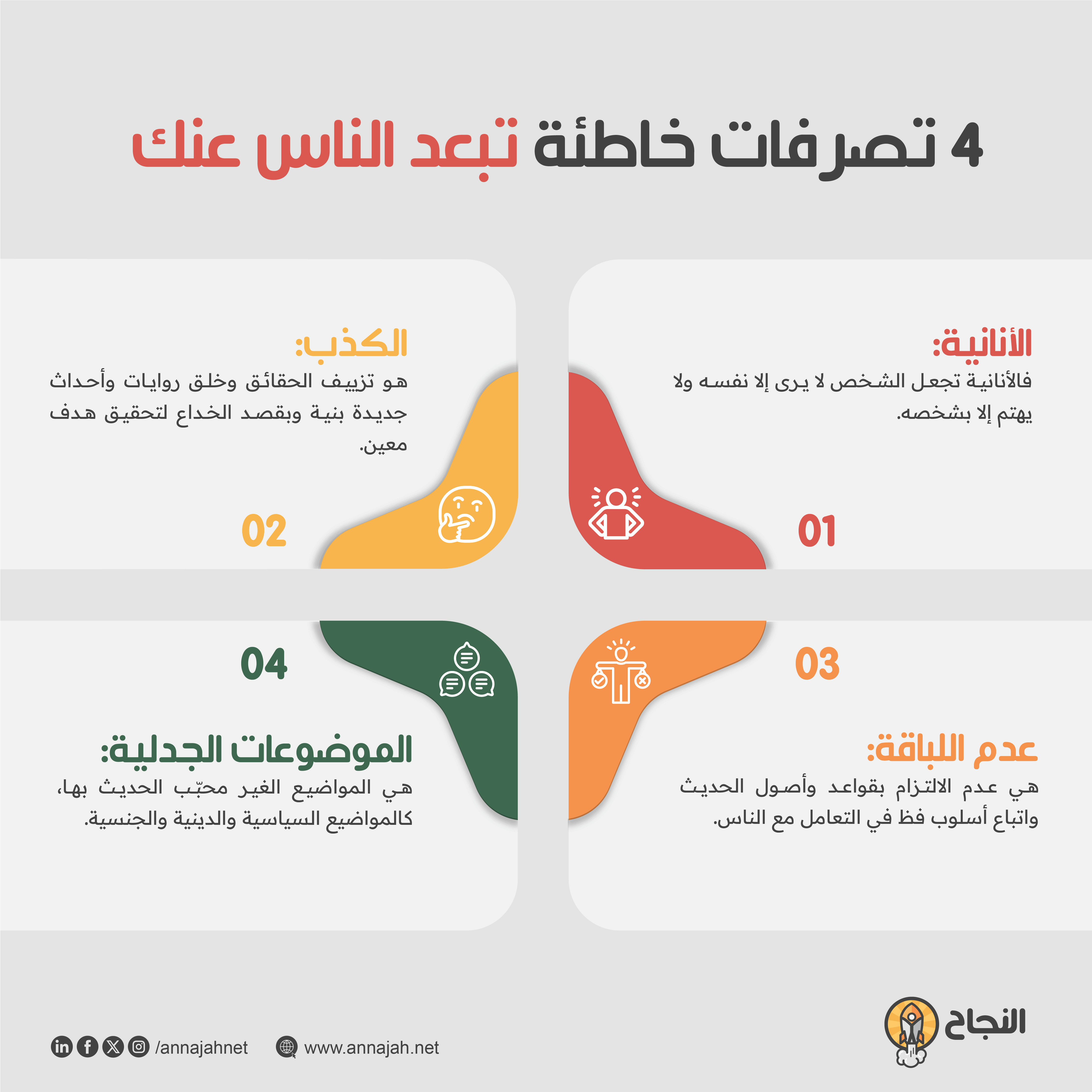 4 تصرفات خاطئة تبعد الناس عنك