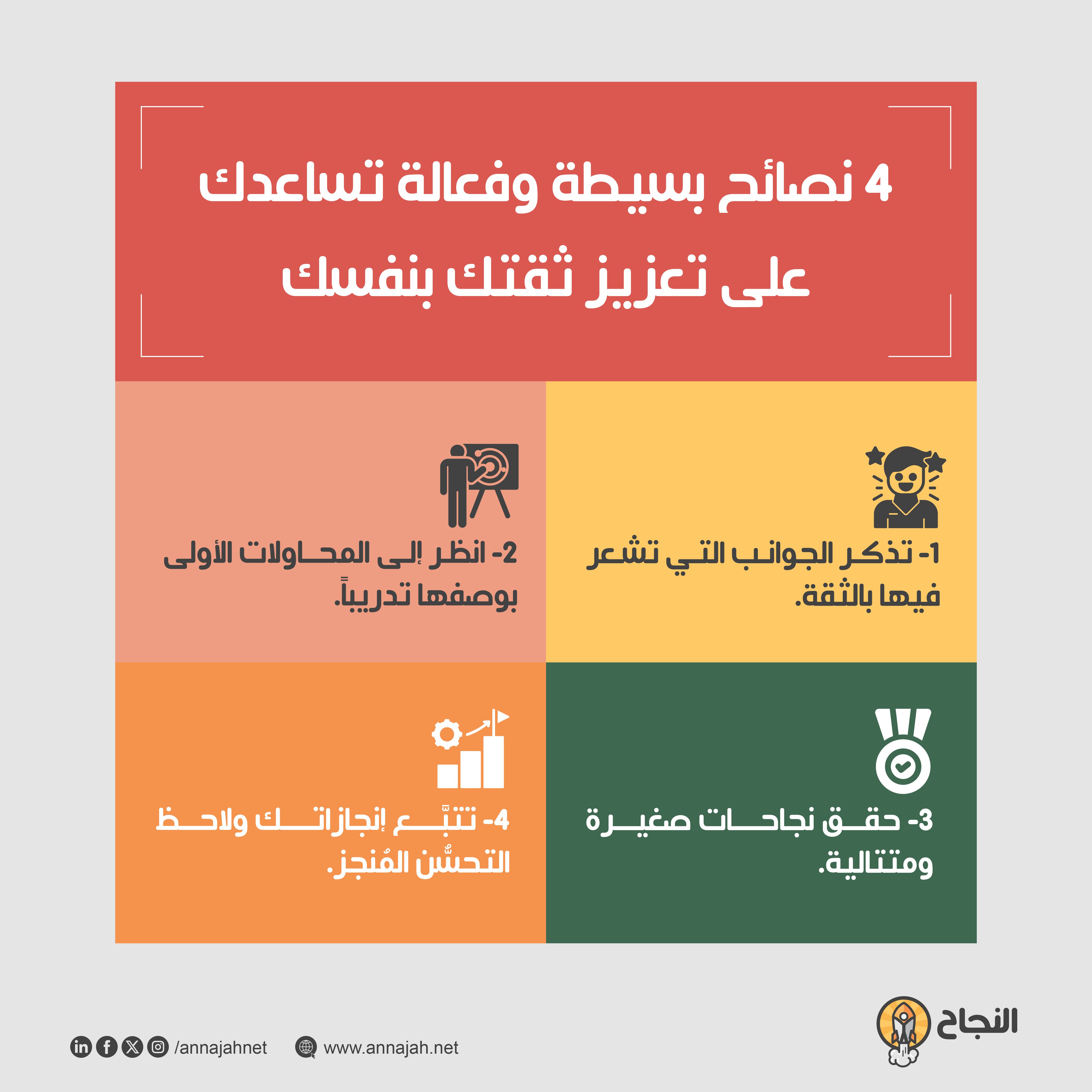 4 نصائح بسيطة وفعالة تساعدك على تعزيز ثقتك بنفسك 4 نصائح بسيطة وفعالة تساعدك على تعزيز ثقتك بنفسك
