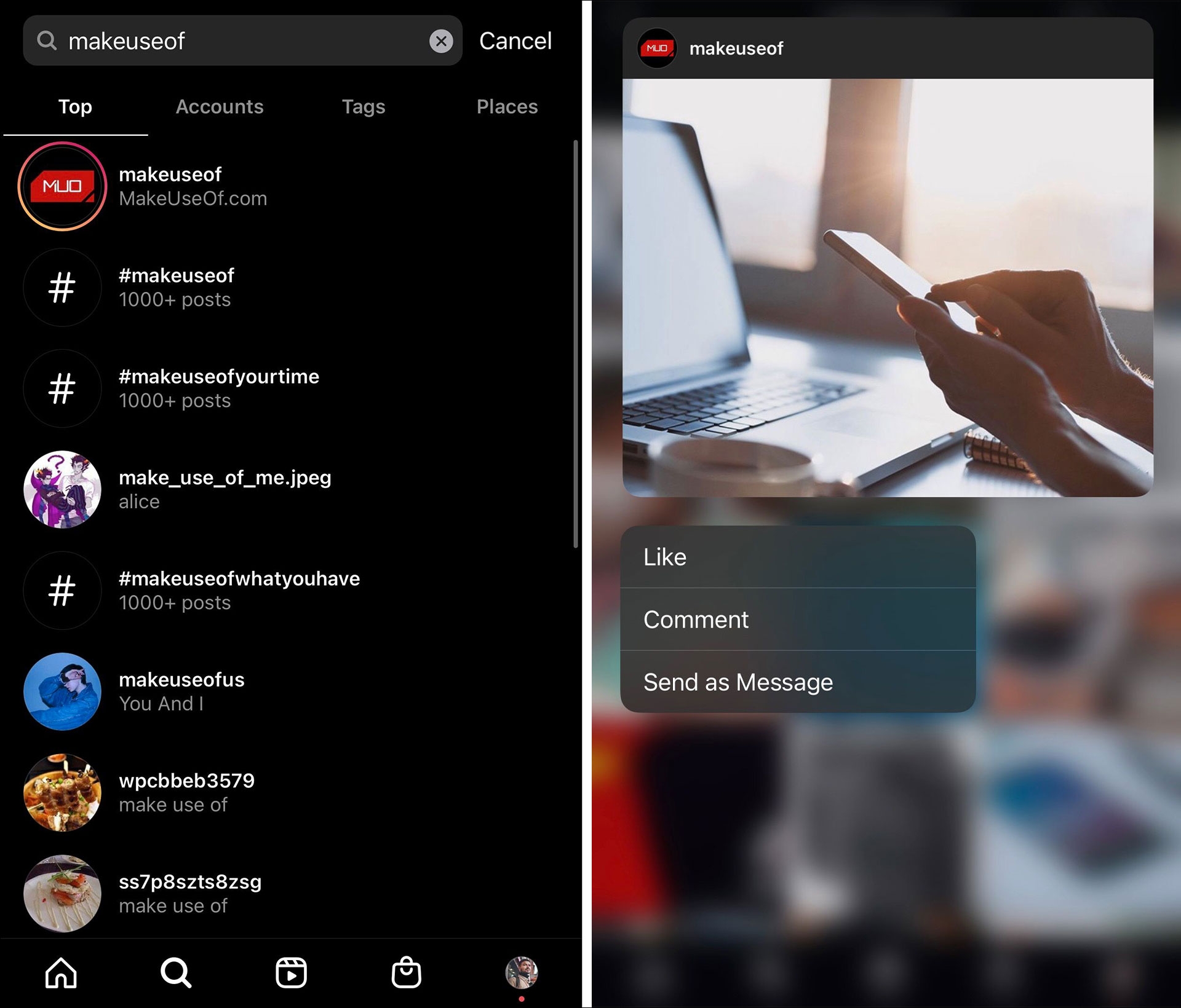 البحث في إنستغرام (Instagram)