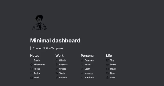 قالب لوحة المعلومات (Minimal Dashboard)