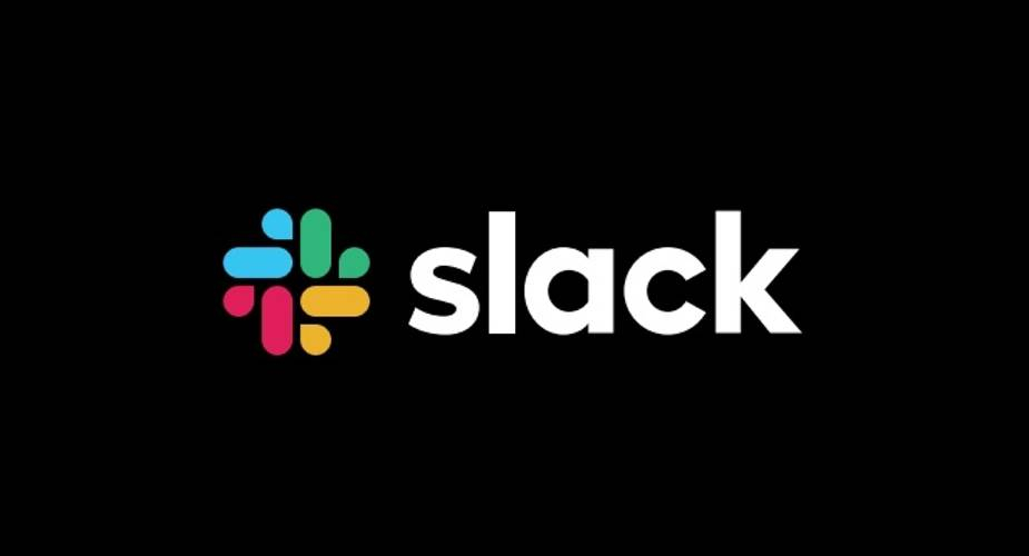 على خلفية سوداء تظهر كلمة Slack  وبجانبها وردة من الخطوط بألوان مختلفة 