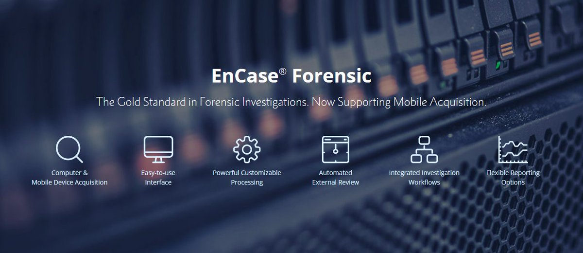 على خلفية زرقاء تظهربشكل افتراضي مجموعةمن الايقونات و في الاعلى عبارة EnCase Forensic 