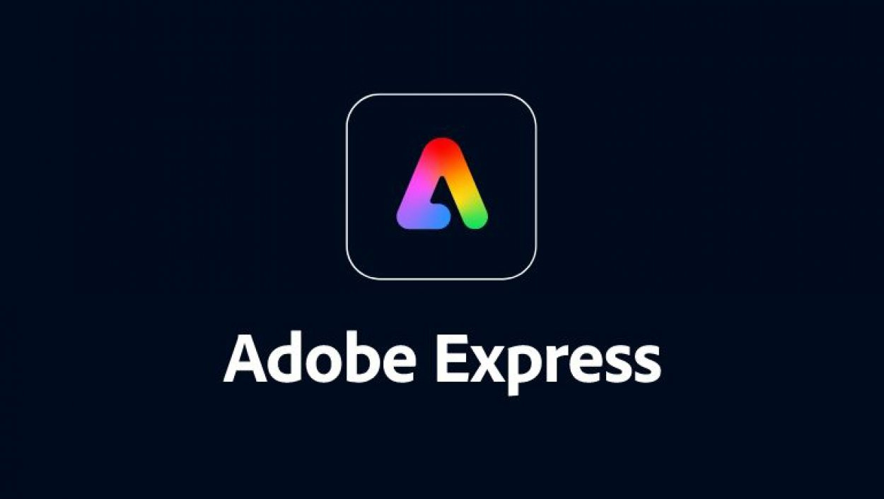 على خلفية سوداء يظهر مربع بداخله حرف A بالالوان و تحته عبارة Adobe Express