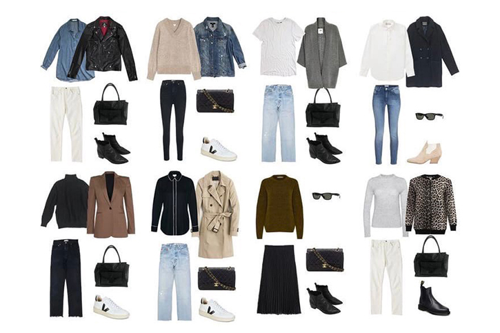 مجموعة من الالبسة و الاحذية متناسقة مع بعضها البعض 