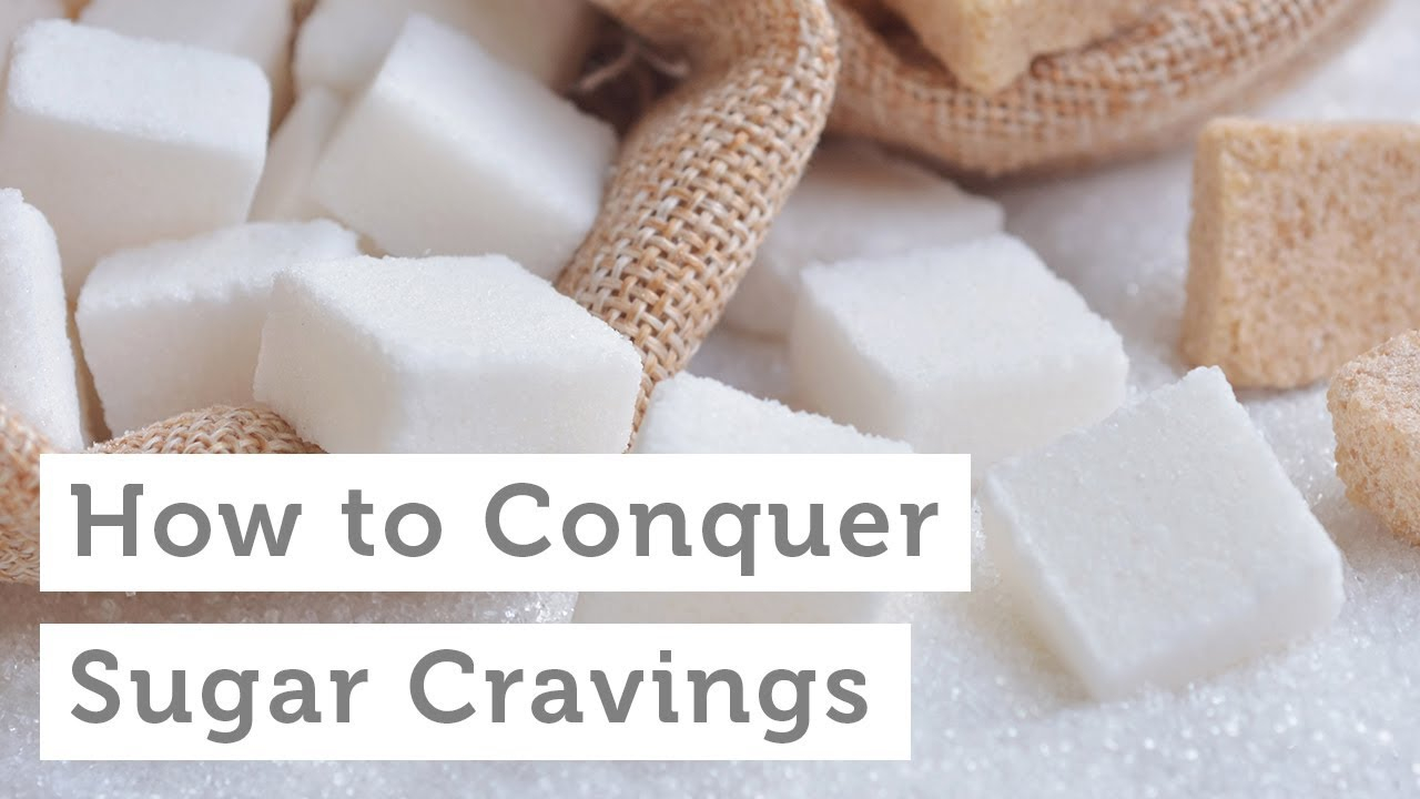 مجموعة من قطع السكر الابيض و عبارة How to Conquer Sugar Cravings 