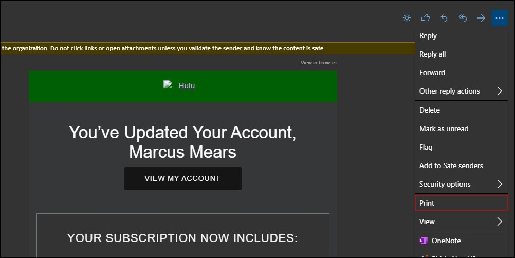 حفظ بريد أوتلوك كملف PDF
