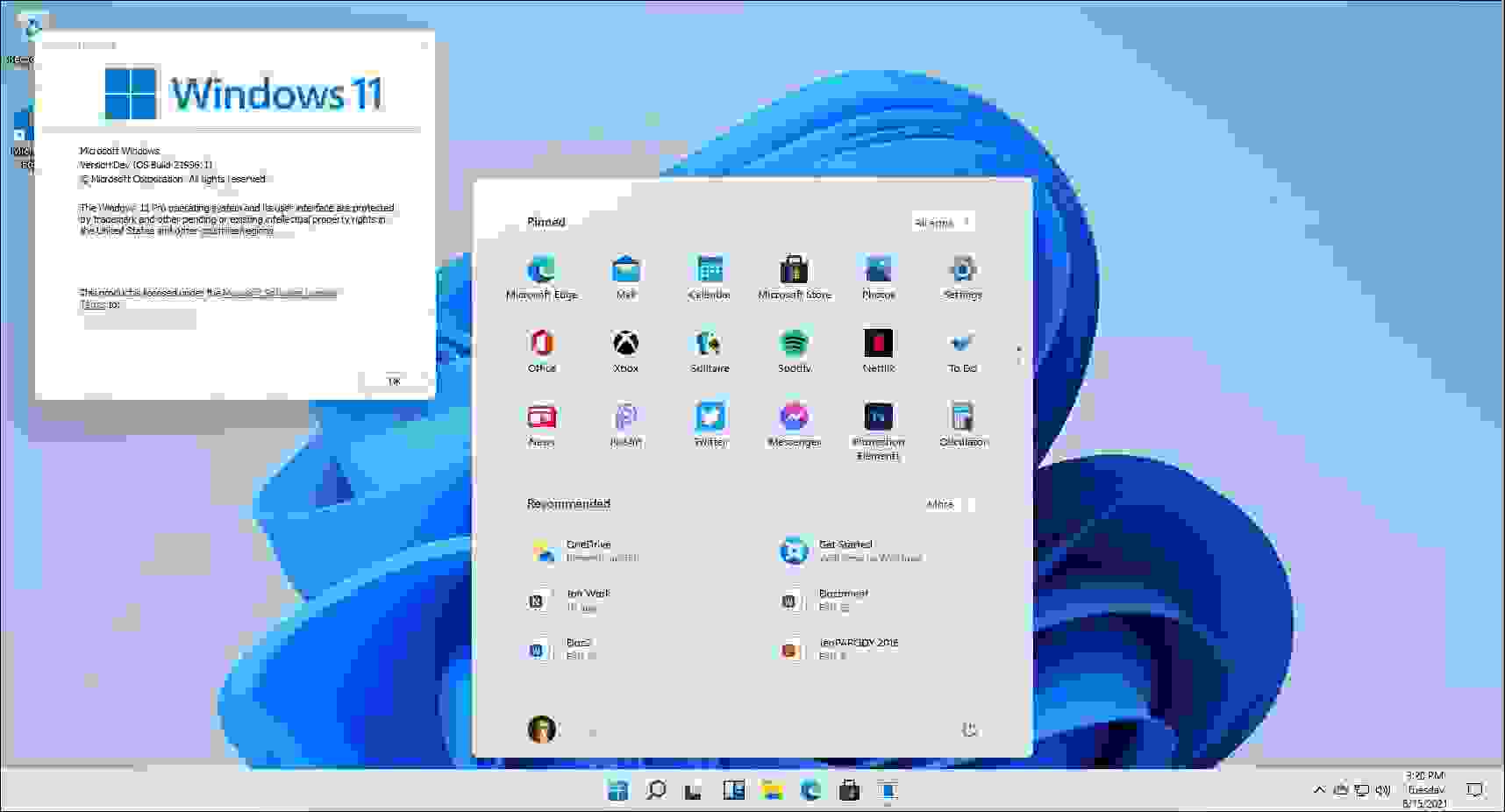 قائمة ابدأ الجديدة (Start Menu) في ويندوز 11 (Windows 11) (إصدار dev).