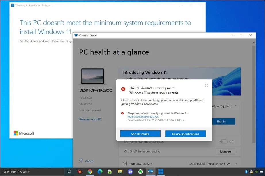 هذا الكمبيوتر الشخصي لا يلبي حالياً متطلبات نظام ويندوز 11 (This PC doesn’t currently meet Windows 11 system requirements)