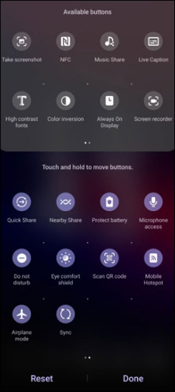 أخذ سكرين شوت باستخدام الإعدادات السريعة