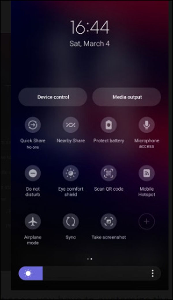 أخذ سكرين شوت باستخدام الإعدادات السريعة