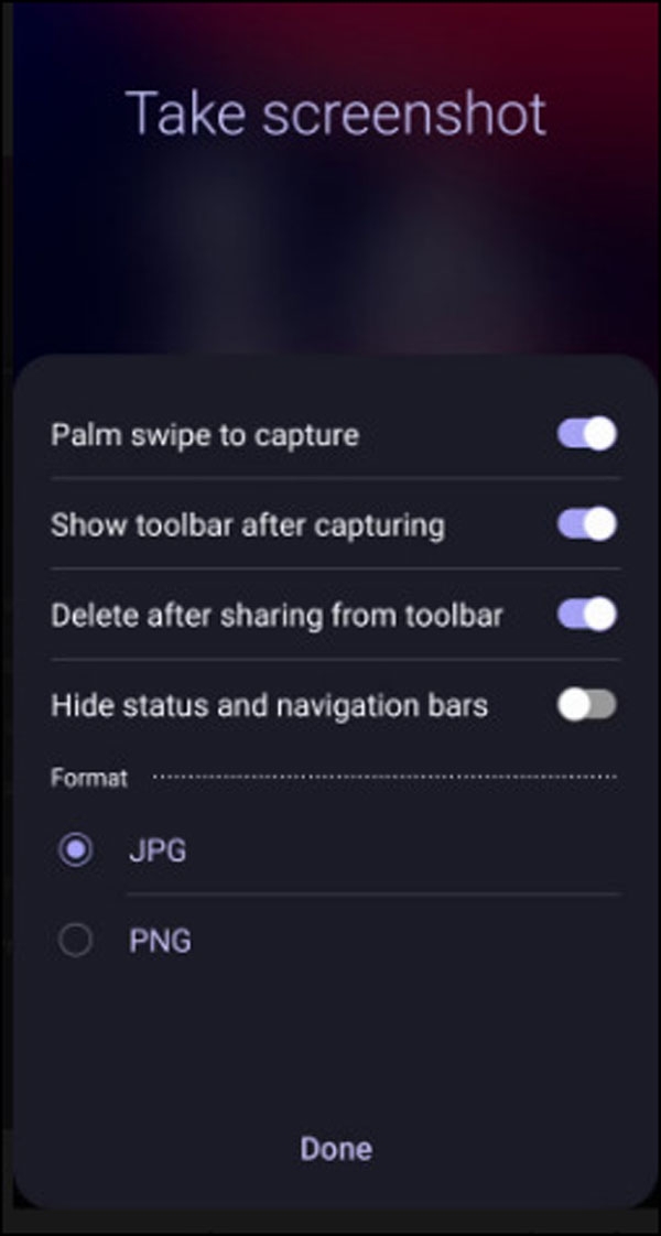 أخذ سكرين شوت باستخدام الإعدادات السريعة