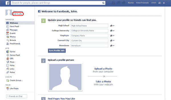 إعدادات الصفحة الشخصية على حساب فيسبوك
