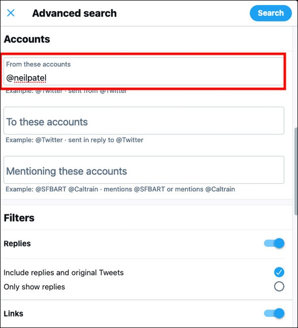 استخدام البحث المتقدم في تويتر1