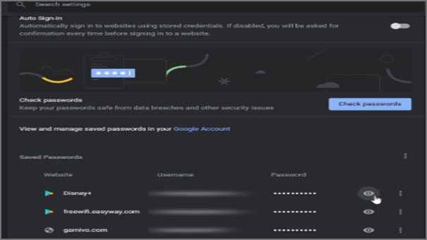 اضغط على أيقونة العين