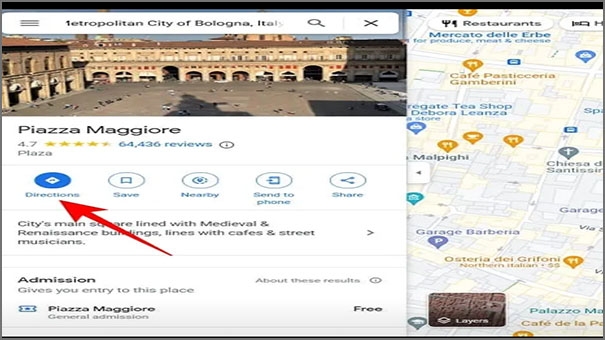 اضغط على رمز الاتجاهات