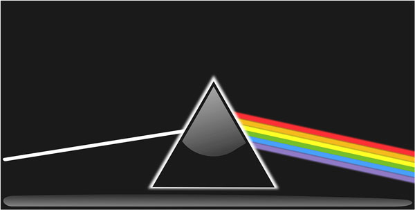 صورة توضيحية لكيفية انكسار الضوء على موشور وتحوله لقوس قزح