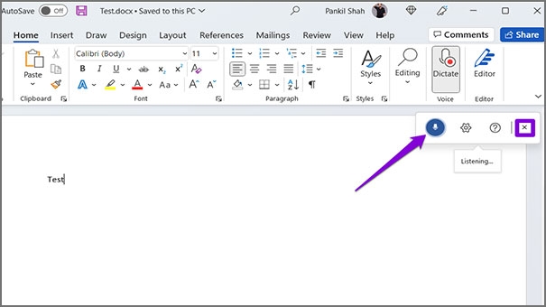 الكتابة بالصوت في برنامج الوورد