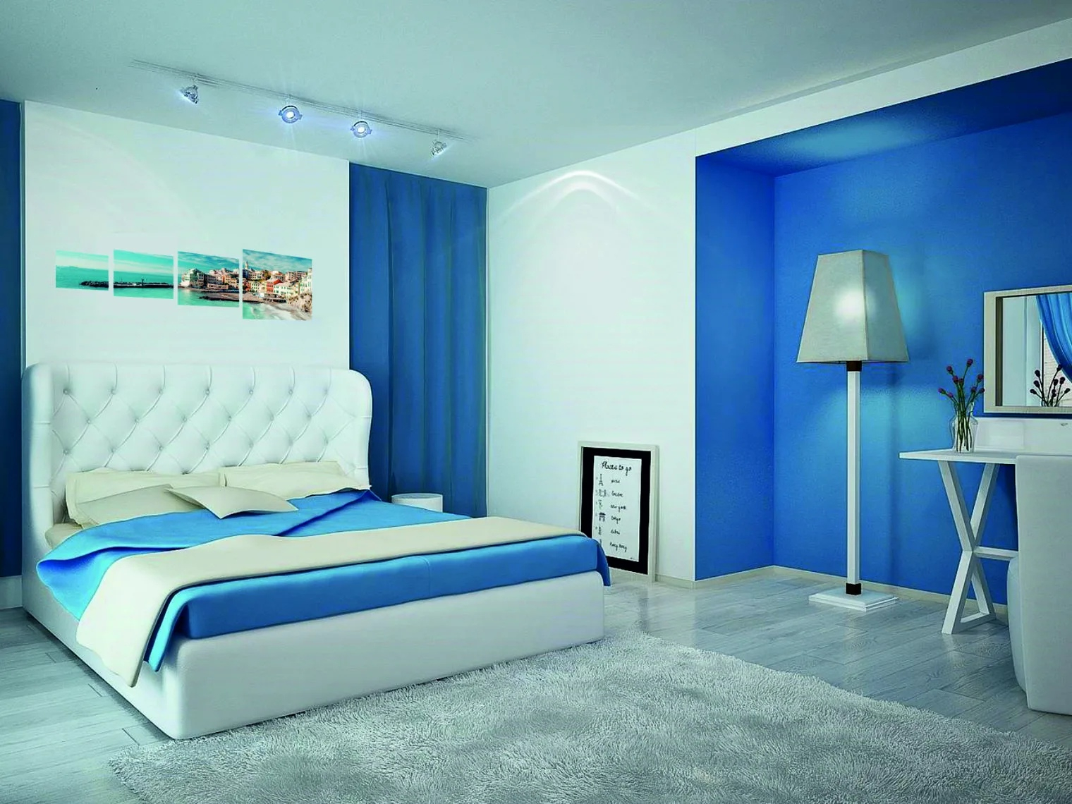 غرفة نوم بلون أزرق