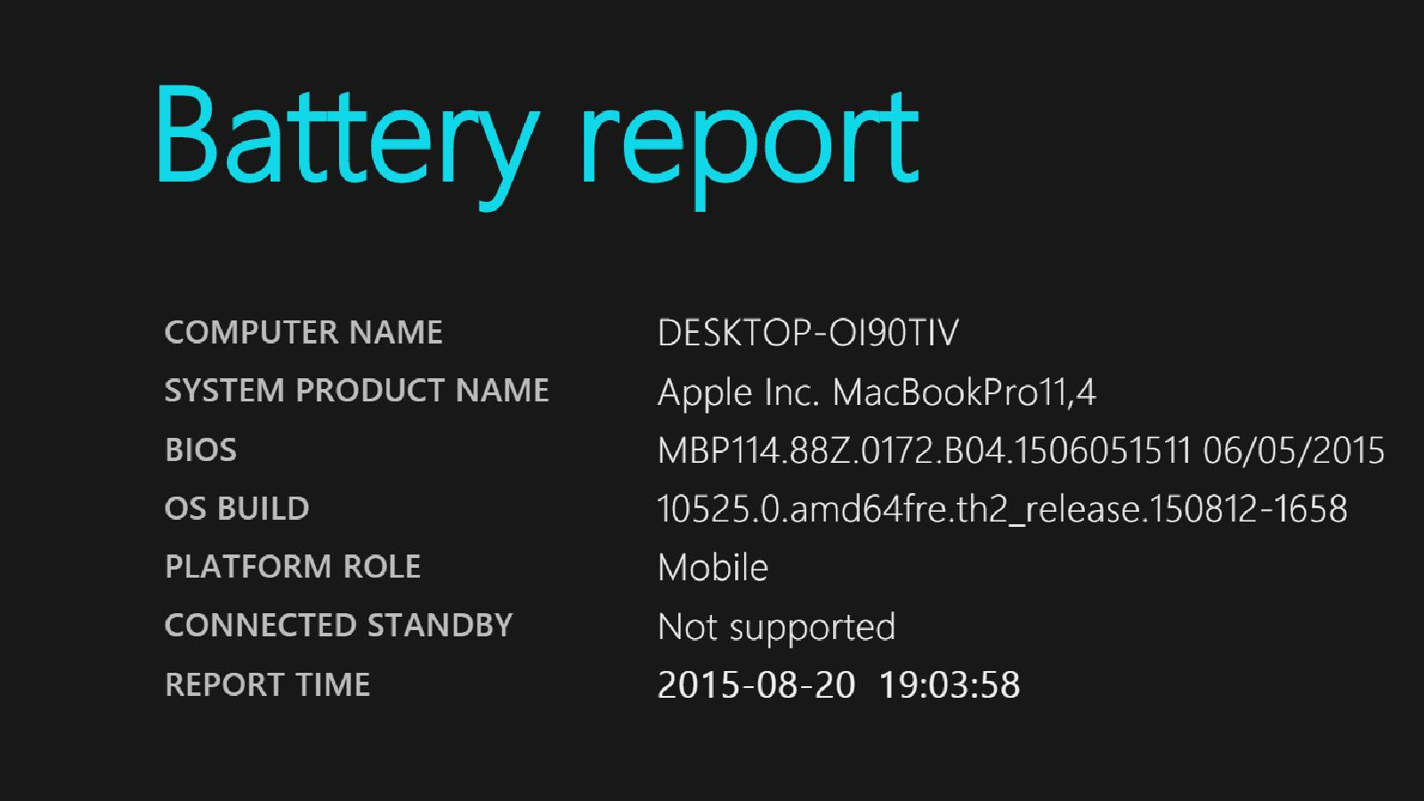 على خلفية سوداء يظهر تقرير عمل البطارية بتفاصيل كثيرة 
