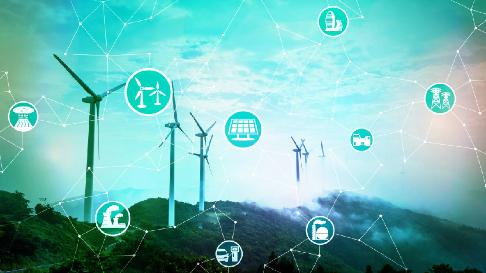 حقل للطاقة الشمسية مرتبط  من خلال الذكاء الاصطناعي 