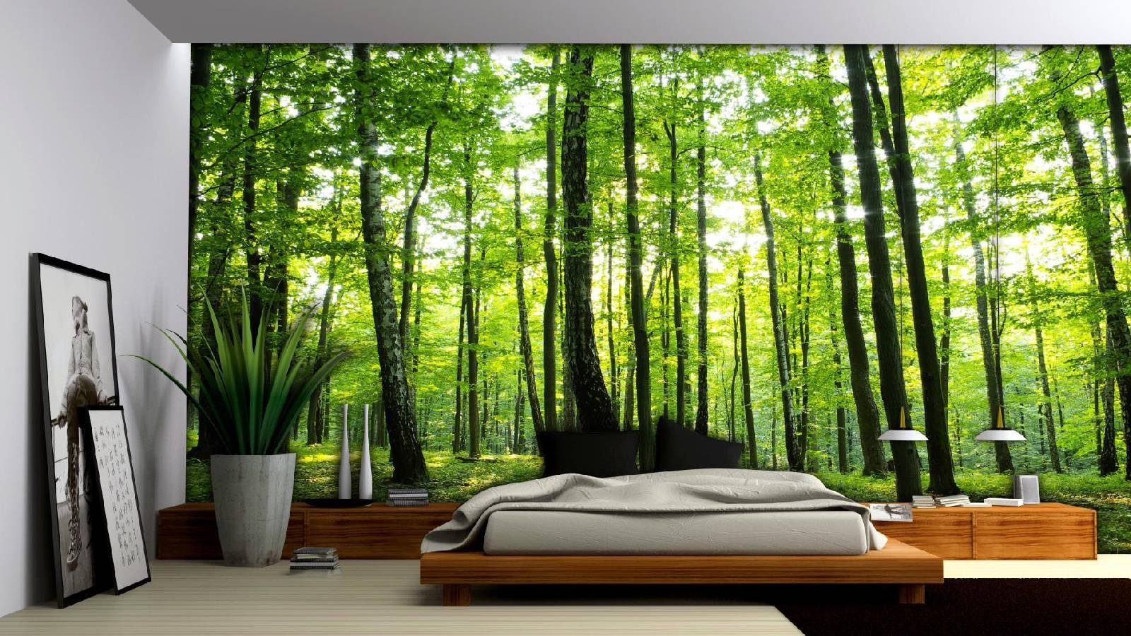 صورة للطبيعة في الغابة على جدار غرفة النوم 