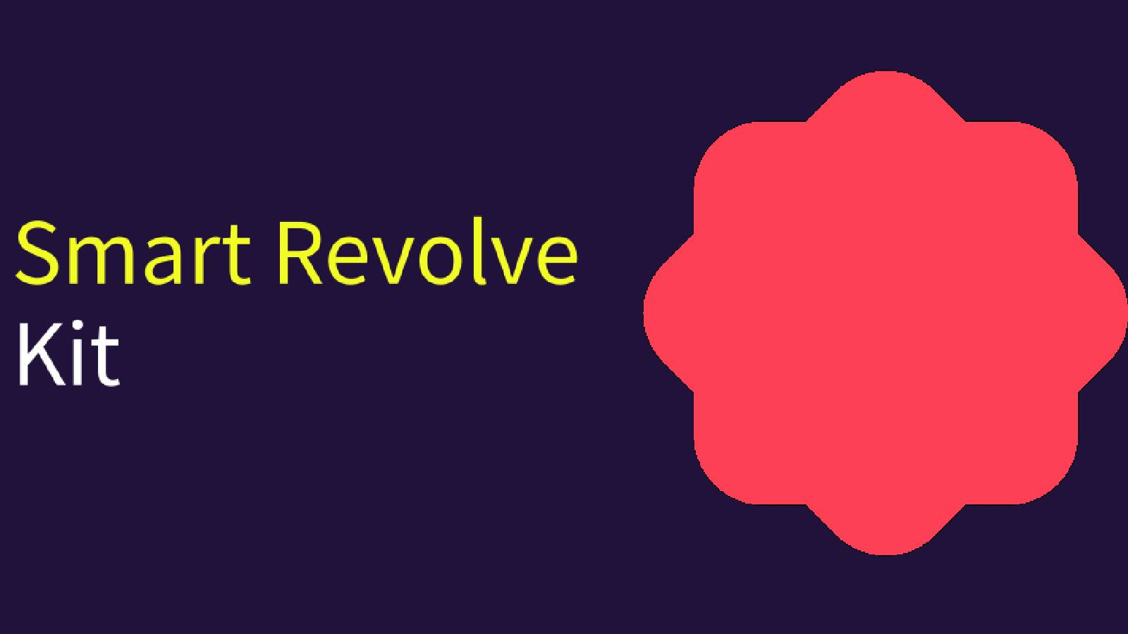 على خلفية زرقاء تظهر على اليمين وردة حمراء وعلى اليسار مكتوتب باللنون الاصفر والابيض smart revolve kit