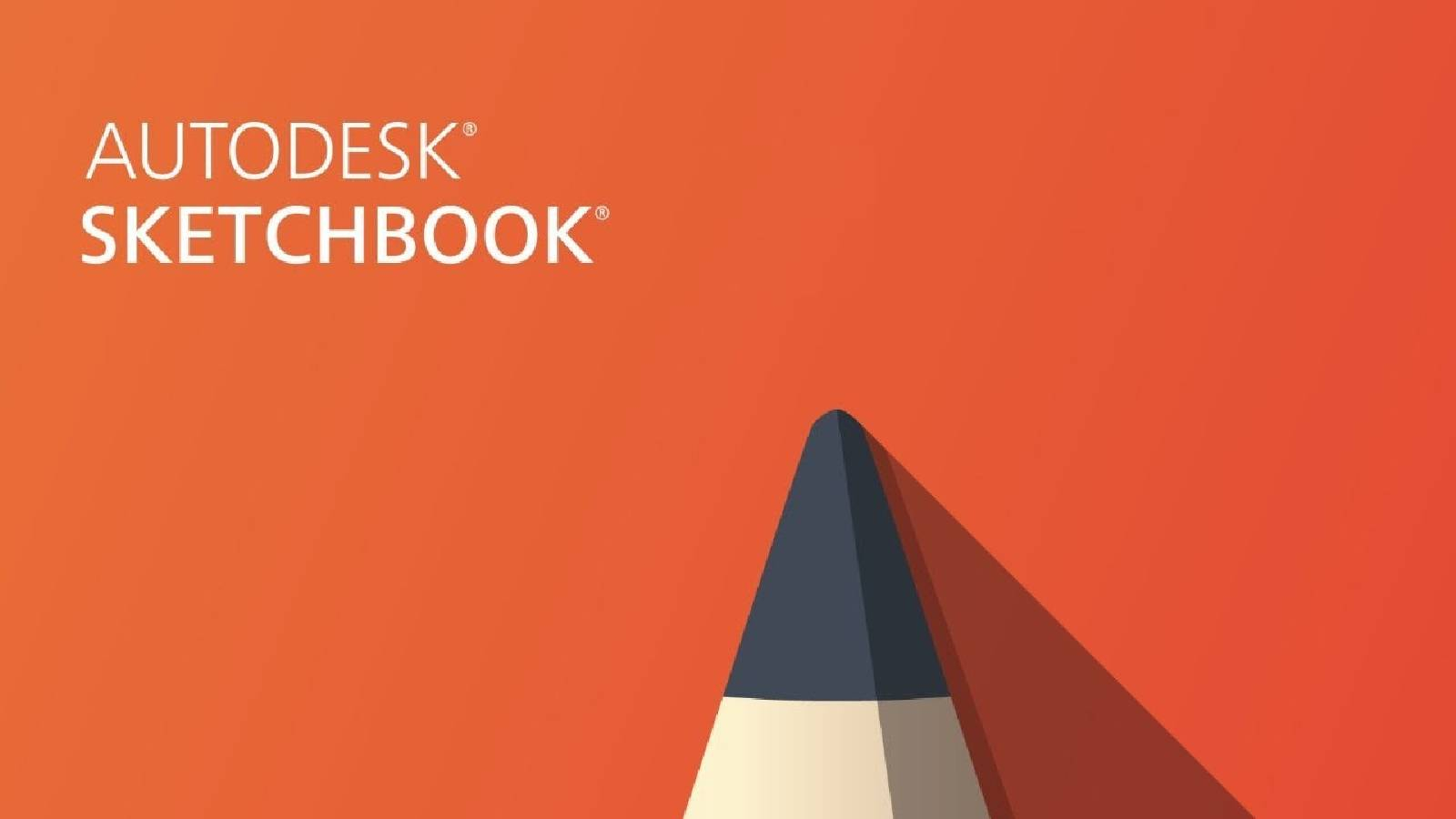 على خلفية حمراء في اسفل الصورة يظهر قلم رصاص و في الجزء العلوي من الجهة اليسرى تظهر عبارة AUTODESK SKETCHBOOK
