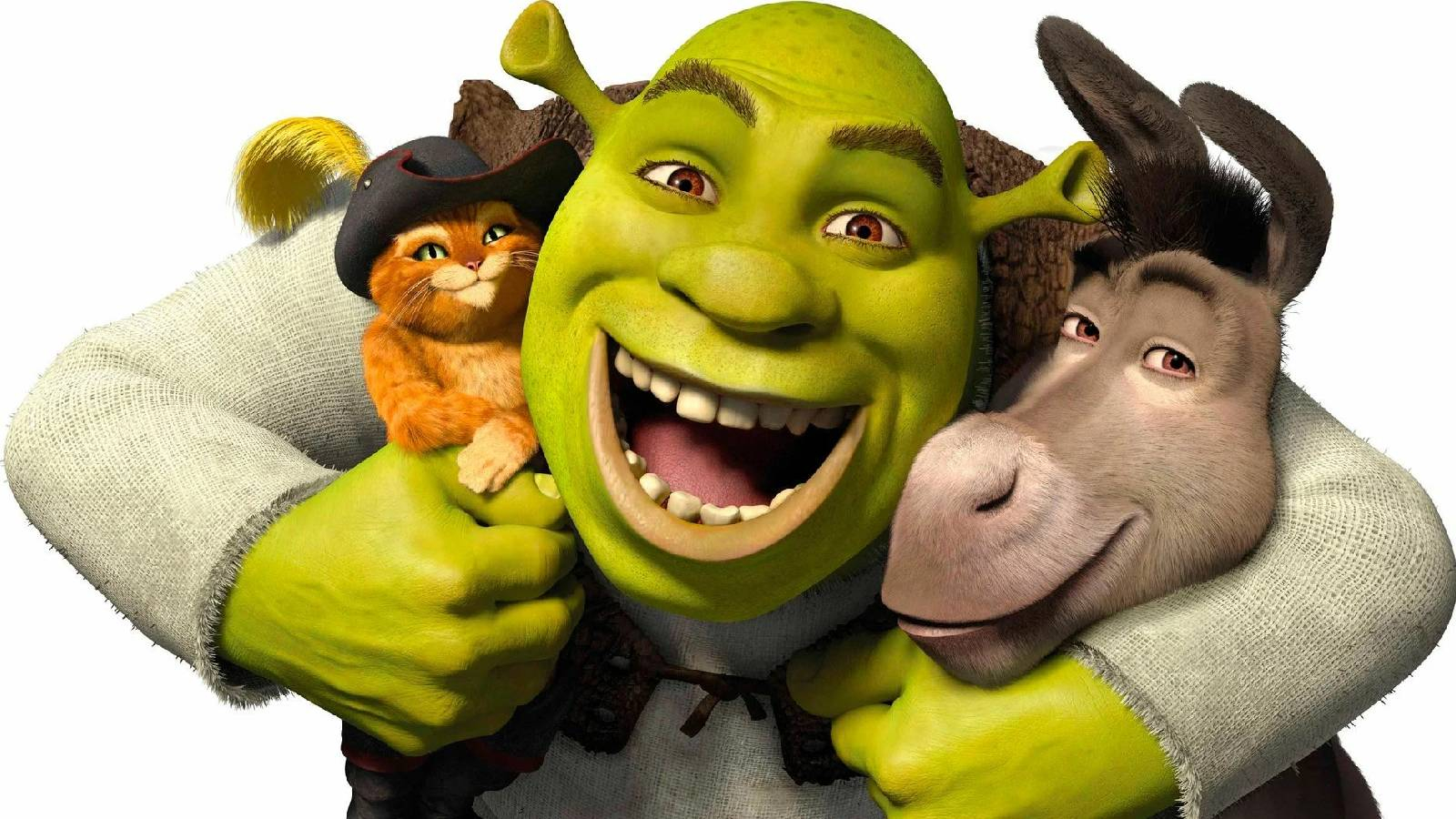  مخلوق يضحك لونه اخضر ويحتضن حمار و قط بني يضع على رأسه قبعة