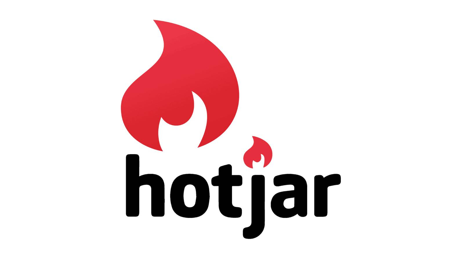 على خلفية بيضاء تظهر عبارة hotjar وفوقه شعلة حمراء كبيرة و فوق حرف j النقطة على شكل شعلة حمراء صغيره 
