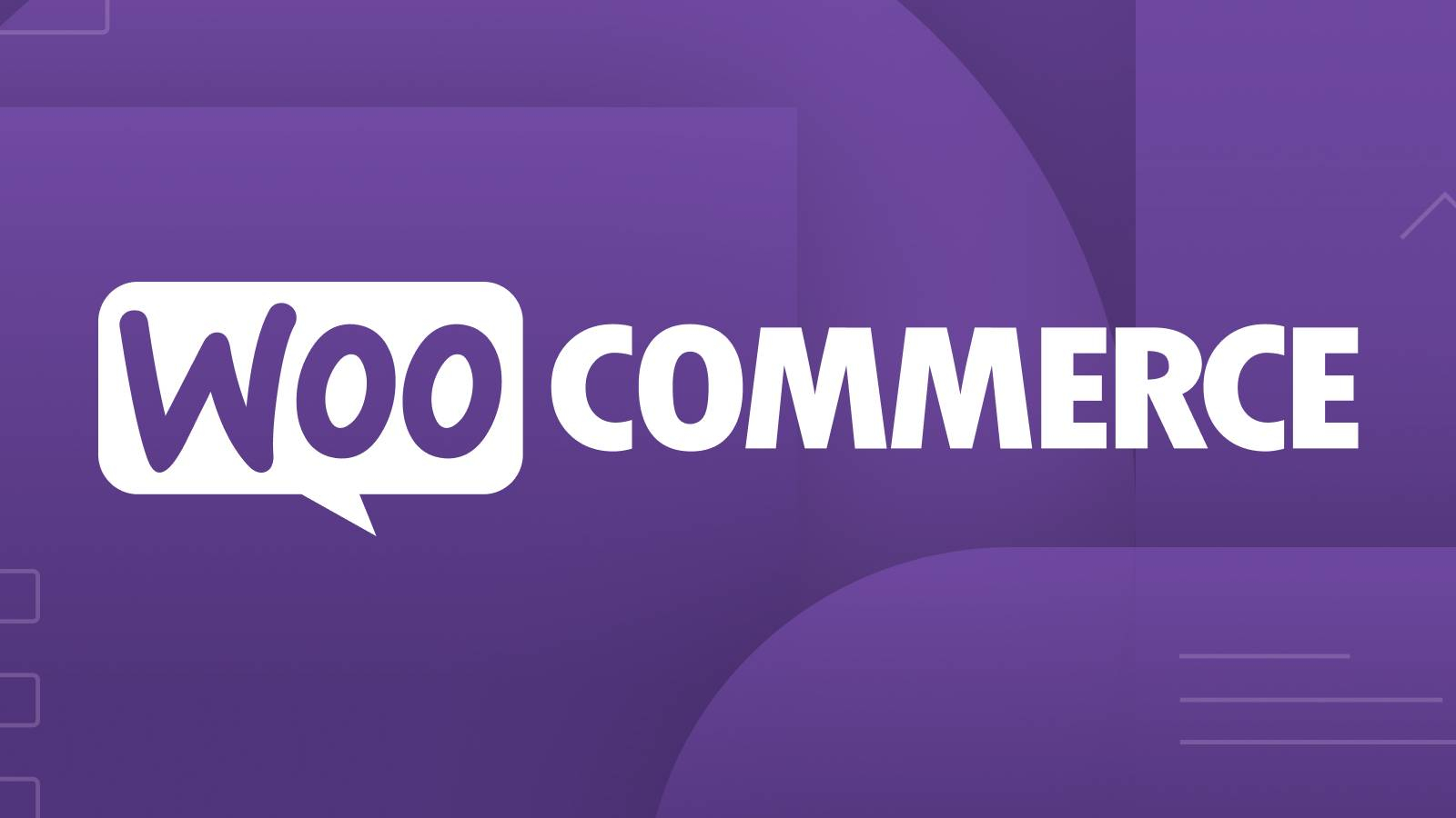 على خلفية بنفسجية يظهر مستطيل ابيض ضمنه عبارة WOO  و كلمة COMMERCE 