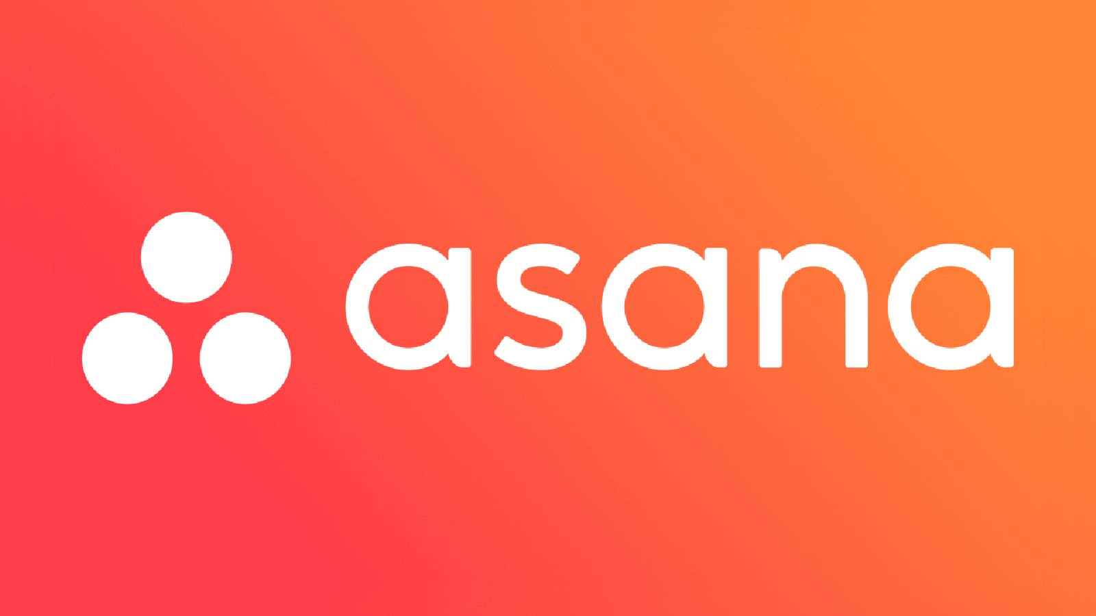 اداة ادارة المشاريع أسانا تظهر على خلفية برتقالية تظهر ثلاث نقط بيضاء و بجانبهم كلمة asana باللون الابيض 