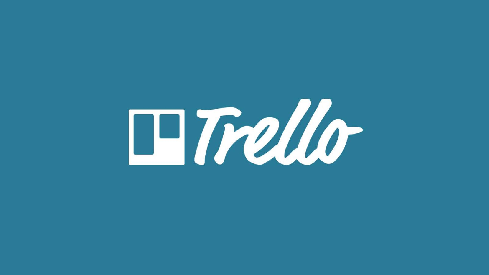 تطبيق تريللو على خلفية زرقاء تظهر عبارة Trello و مربع ابيض بداخله مستطيلين محجمين مختلفين باللون الازرق