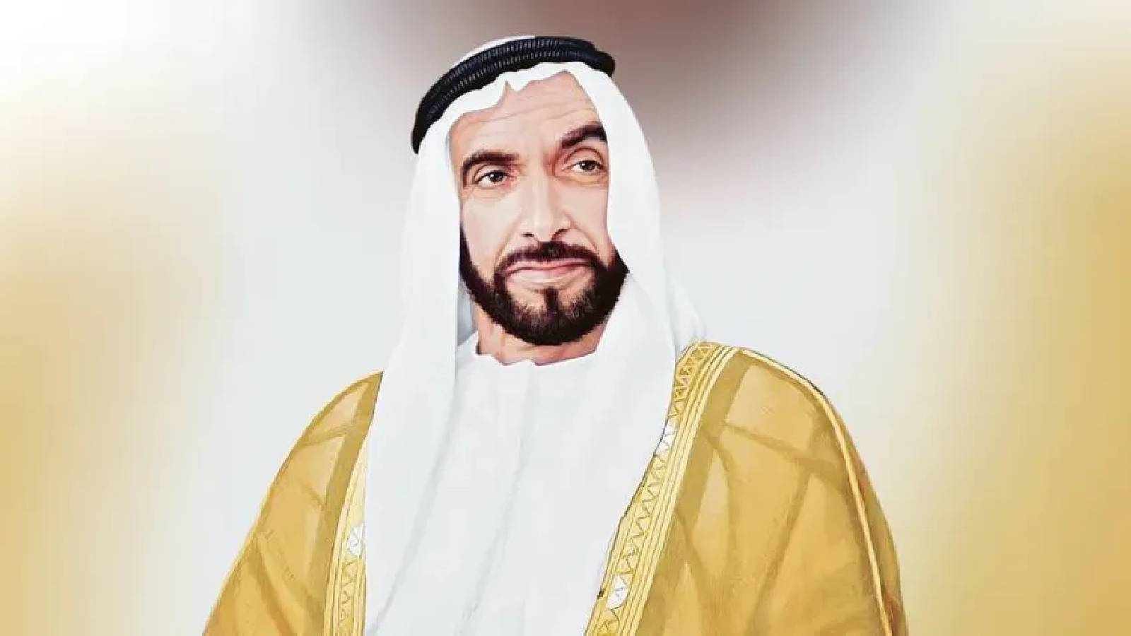 الشيخ زايد بن سلطان آل نهيان مع نظرة جانبية وهو يرتدي الزي العربي 