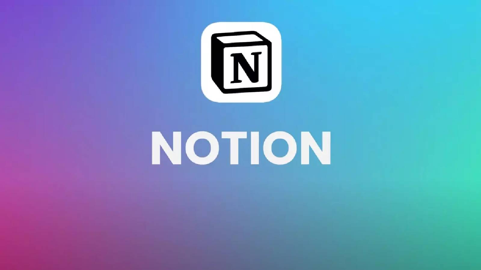 على خلفية متموجة باللون الازرق والبنفسجي يظهر مربع بداخله مكعب و حرف N  وتحته عبارة NOTION 