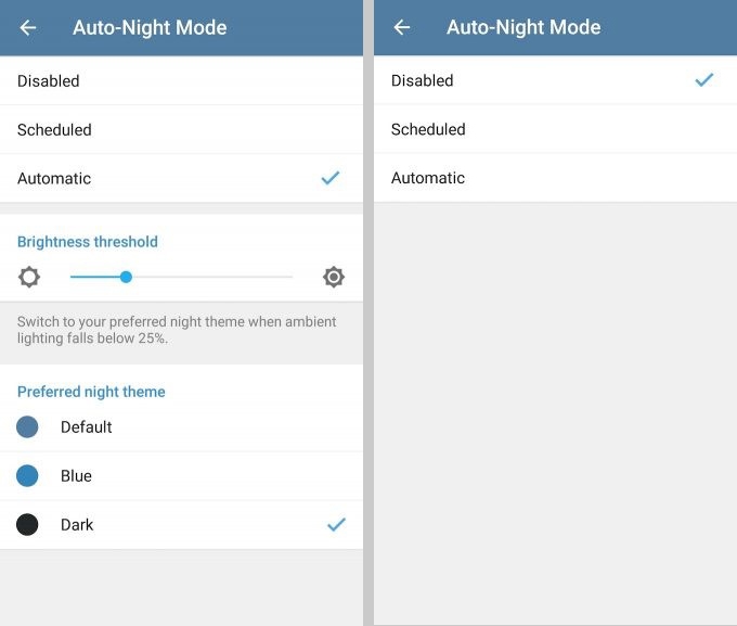 الوضع الليلي (المظلم) التلقائي